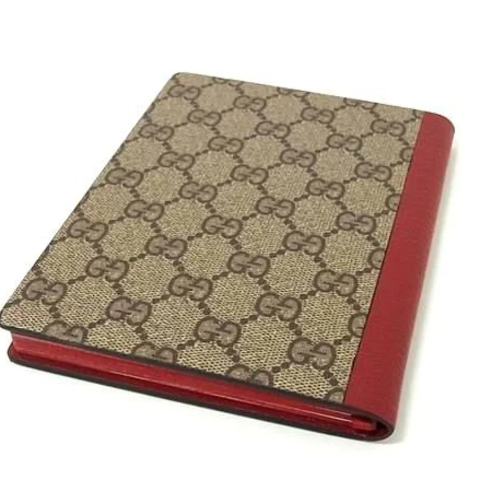 Gucci Pattern GG Supreme Leather Cat Notebook Notepad Stationery Brown